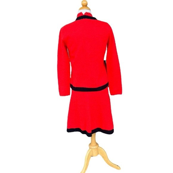 VTG St. John Knits 3-Piece Skirt Suit 60s 70s Red Black Dots Mock Neck Talon Zip - Picture 2 of 16
